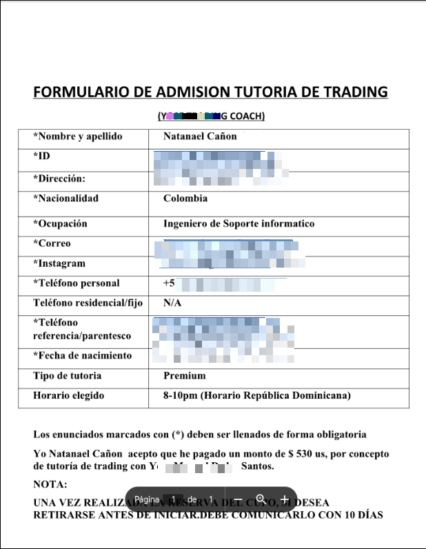 Formulario de tutoría privada, 2018